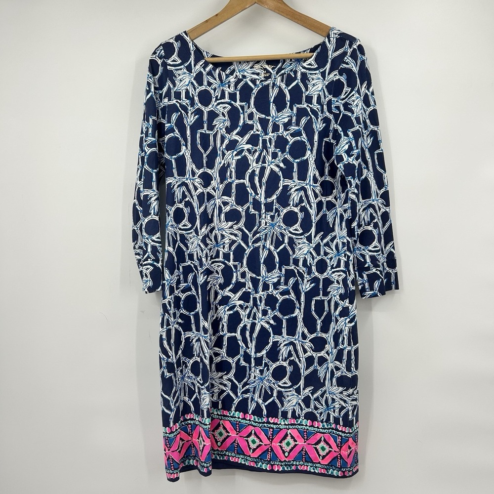 Lilly Pulitzer Hollee Dress M High Tide Navy Lucky Bamboo Pima Cotton Cutout